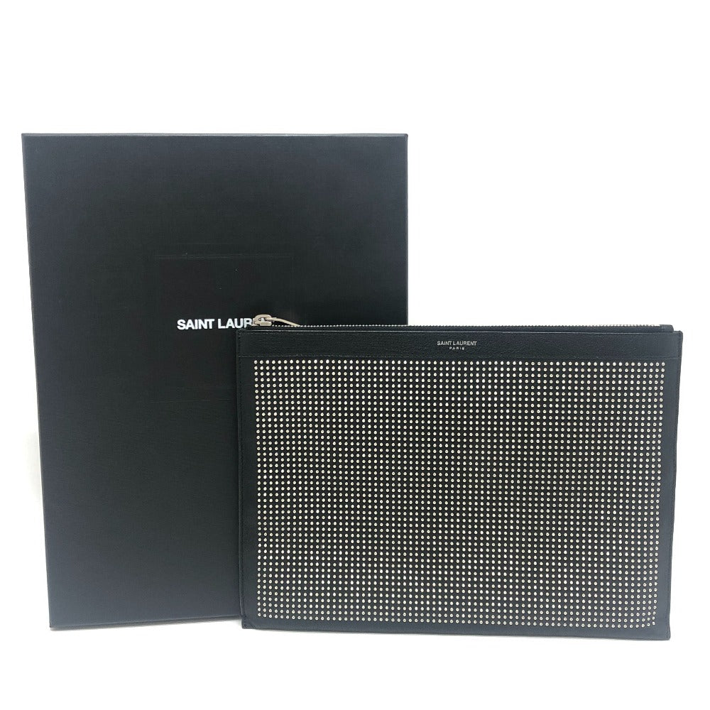 Saint Laurent Studs Flat Cluch Bag Leather Clutch bag Leather Black Used