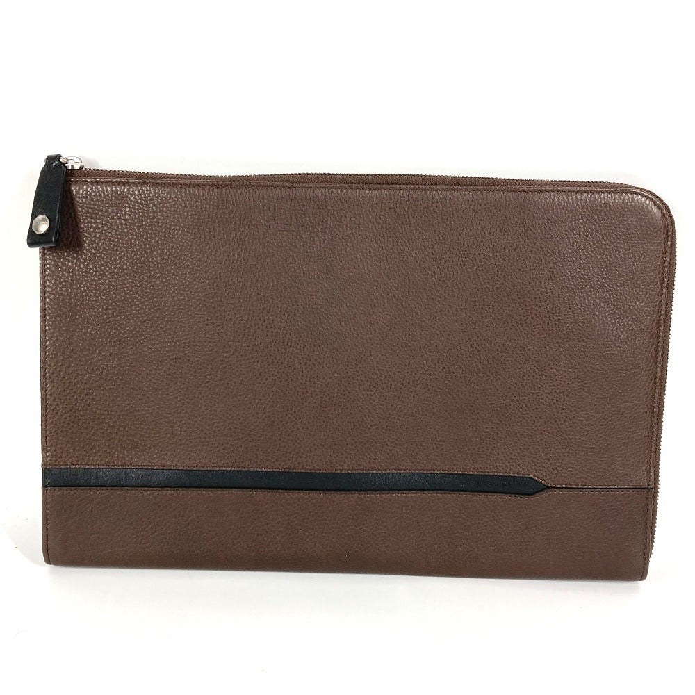 BVLGARI L字ファスナー ロゴ カバン セカンドバッグ クラッチバッグ レザー ユニセックス ブラウン