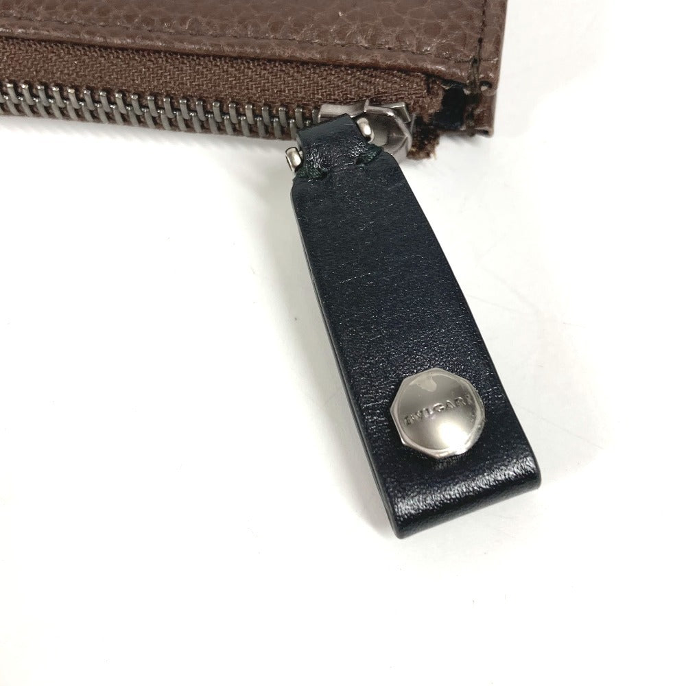 BVLGARI L字ファスナー ロゴ カバン セカンドバッグ クラッチバッグ レザー ユニセックス ブラウン