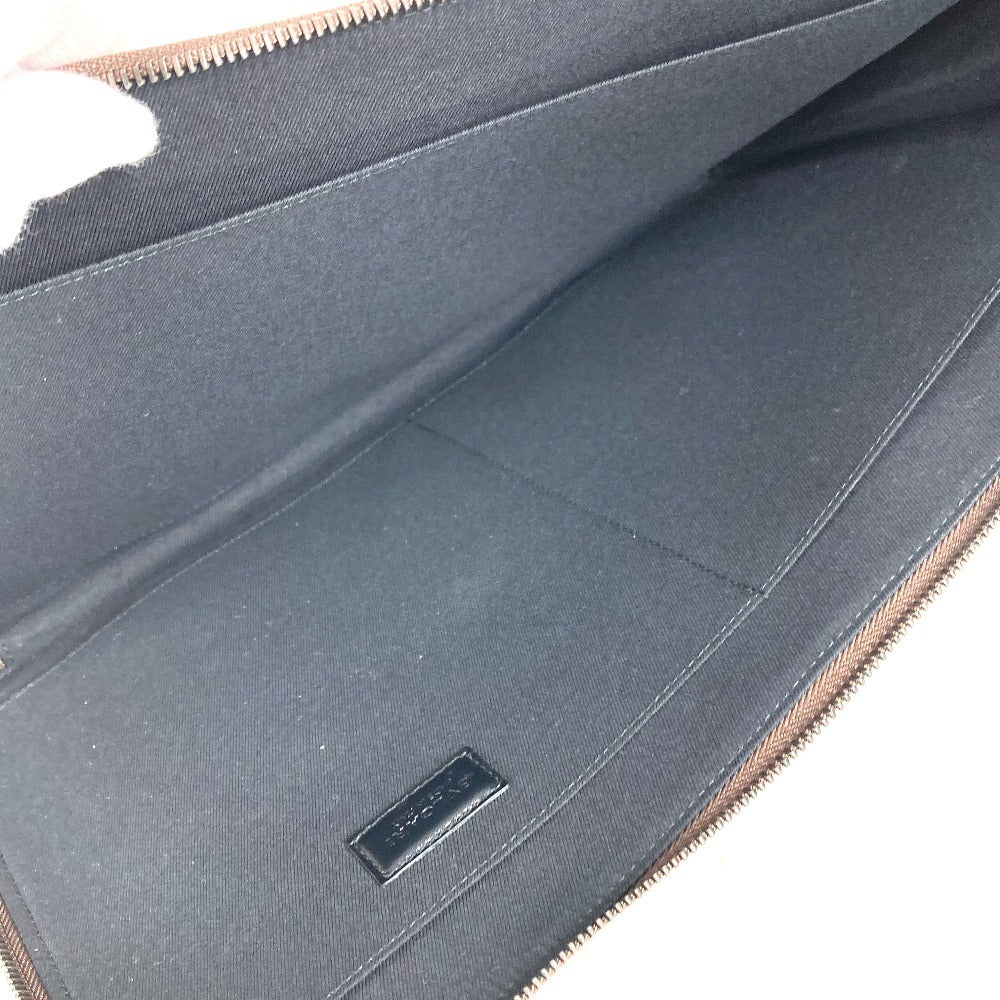 BVLGARI L字ファスナー ロゴ カバン セカンドバッグ クラッチバッグ レザー ユニセックス ブラウン