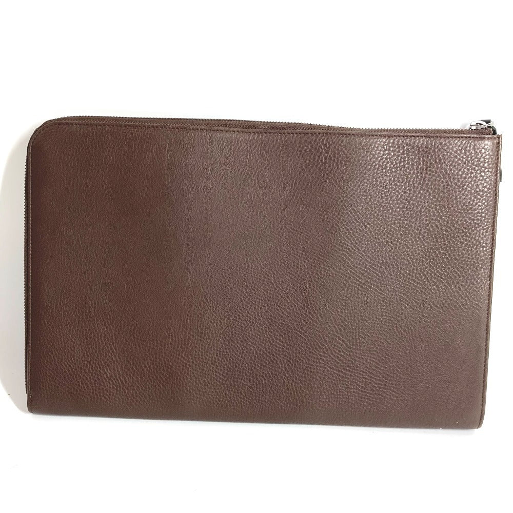 BVLGARI L字ファスナー ロゴ カバン セカンドバッグ クラッチバッグ レザー ユニセックス ブラウン