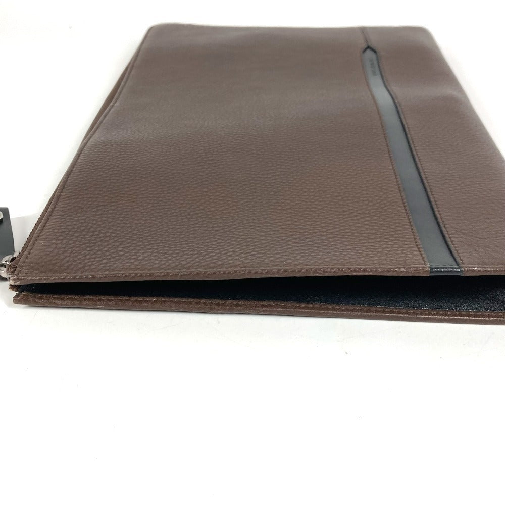 BVLGARI L字ファスナー ロゴ カバン セカンドバッグ クラッチバッグ レザー ユニセックス ブラウン