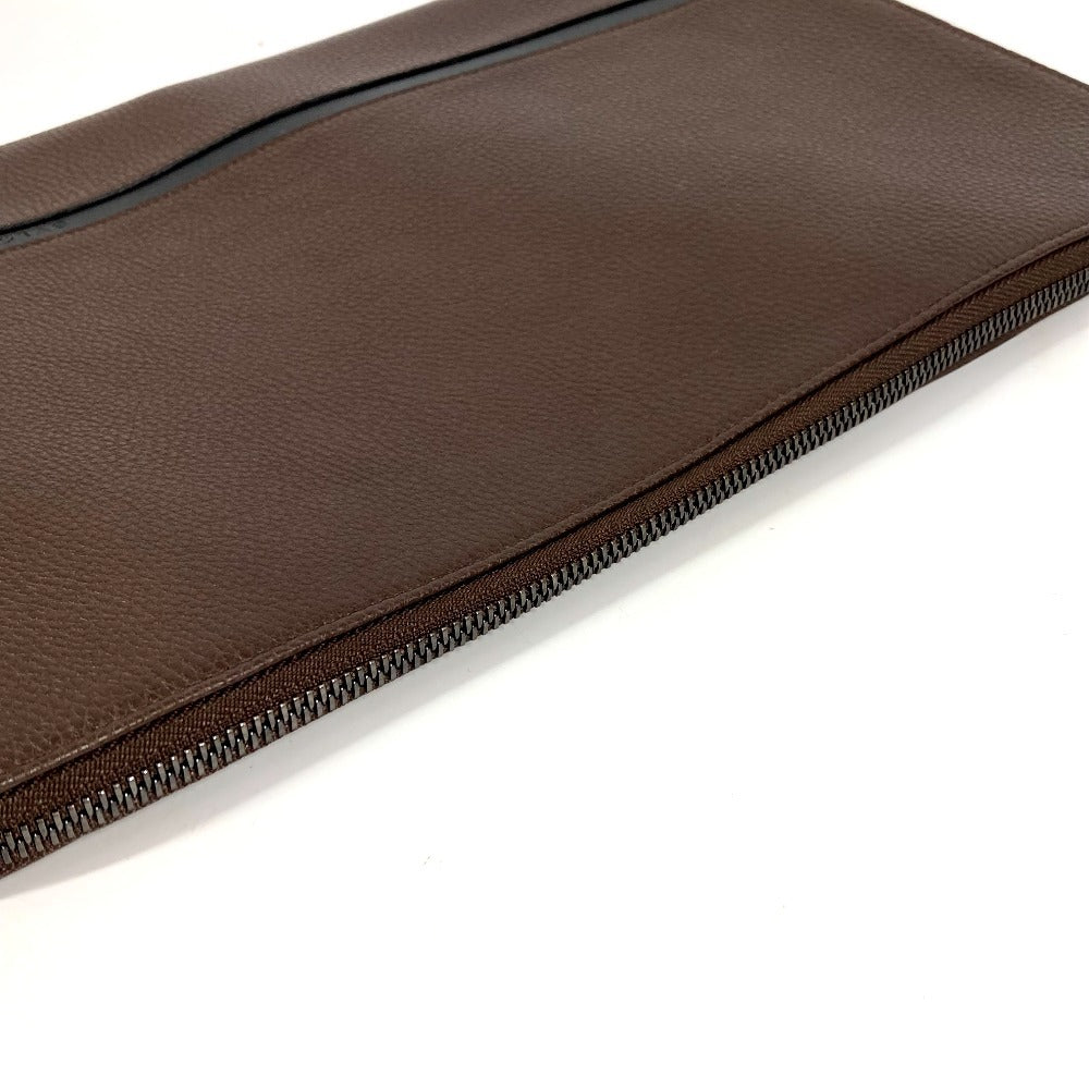 BVLGARI L字ファスナー ロゴ カバン セカンドバッグ クラッチバッグ レザー ユニセックス ブラウン