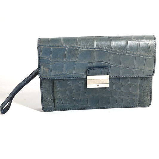 VERSACE ロゴ カバン セカンドバッグ ストラップ付き クラッチバッグ 型押しレザー ユニセックス ブルー