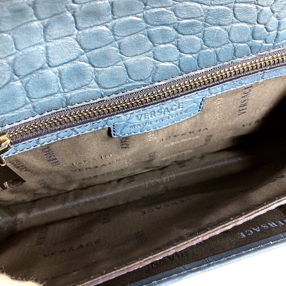 VERSACE ロゴ カバン セカンドバッグ ストラップ付き クラッチバッグ 型押しレザー ユニセックス ブルー
