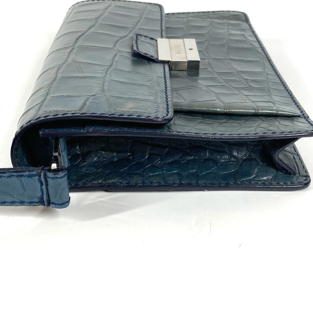 VERSACE ロゴ カバン セカンドバッグ ストラップ付き クラッチバッグ 型押しレザー ユニセックス ブルー