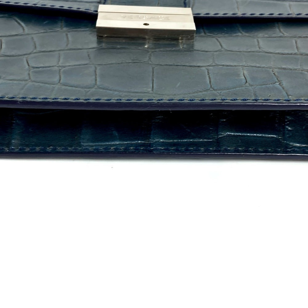 VERSACE ロゴ カバン セカンドバッグ ストラップ付き クラッチバッグ 型押しレザー ユニセックス ブルー