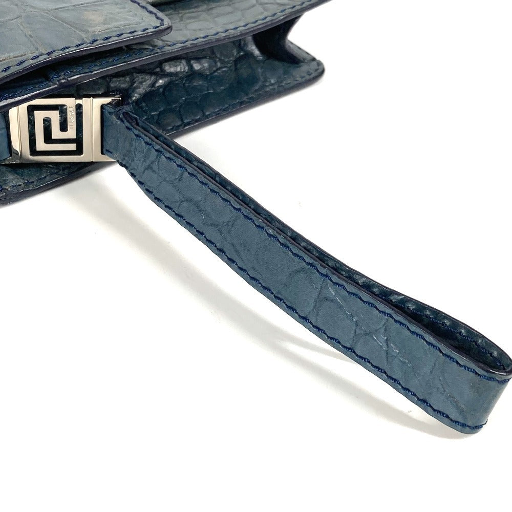 VERSACE ロゴ カバン セカンドバッグ ストラップ付き クラッチバッグ 型押しレザー ユニセックス ブルー