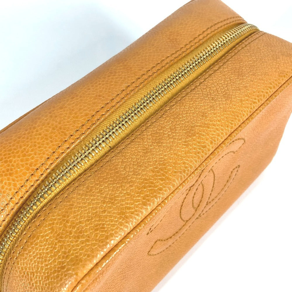 CHANEL Vintage CC Coco Mark Logo Second Bag Pouch Caviar Leather Women's Yellow