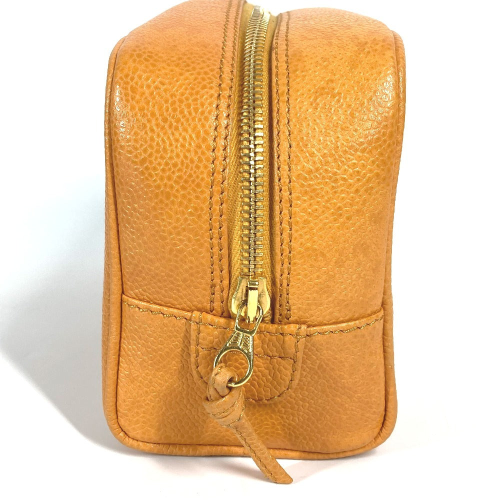 CHANEL Vintage CC Coco Mark Logo Second Bag Pouch Caviar Leather Women's Yellow