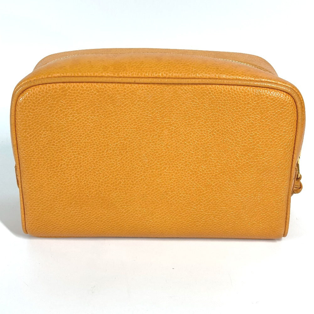 CHANEL Vintage CC Coco Mark Logo Second Bag Pouch Caviar Leather Women's Yellow