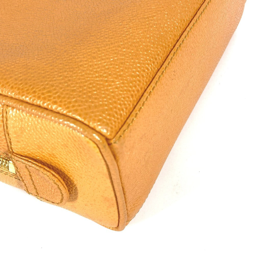 CHANEL Vintage CC Coco Mark Logo Second Bag Pouch Caviar Leather Women's Yellow