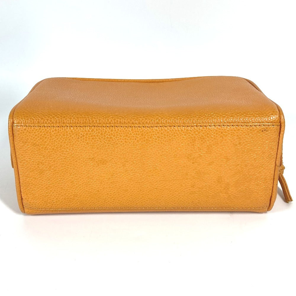 CHANEL Vintage CC Coco Mark Logo Second Bag Pouch Caviar Leather Women's Yellow
