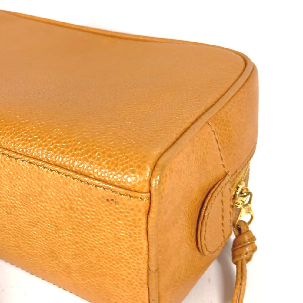 CHANEL Vintage CC Coco Mark Logo Second Bag Pouch Caviar Leather Women's Yellow