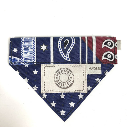 HERMES H800750E 01 Pet Dog DOG Dog Bandana 《Apron Doll》 S Loop for passing dog collar through Collar Silk Unisex Bordeaux / Blue Marine Navy