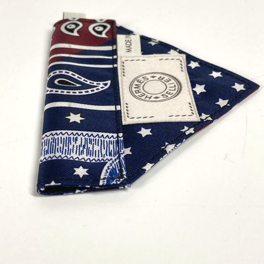 HERMES H800750E 01 ペット ワンちゃん ドッグ DOG 犬用バンダナ 《エプロン・ドール》 S 犬の首輪を通すためのループ 首輪 シルク ユニセックス ボルドー / ブルー・マリン ネイビー