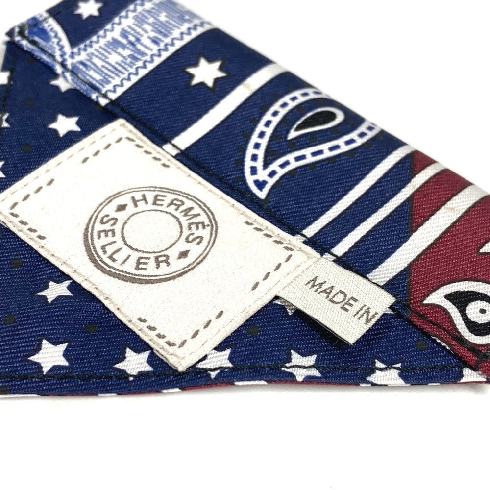 HERMES H800750E 01 ペット ワンちゃん ドッグ DOG 犬用バンダナ 《エプロン・ドール》 S 犬の首輪を通すためのループ 首輪 シルク ユニセックス ボルドー / ブルー・マリン ネイビー