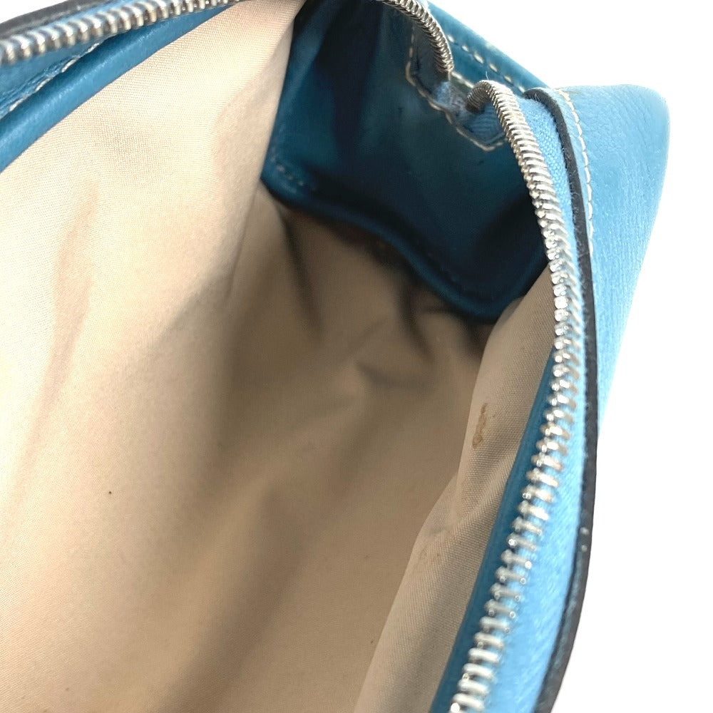 HERMES Pencil Case Stationery Pouch Pen Case Leather Women's Blue