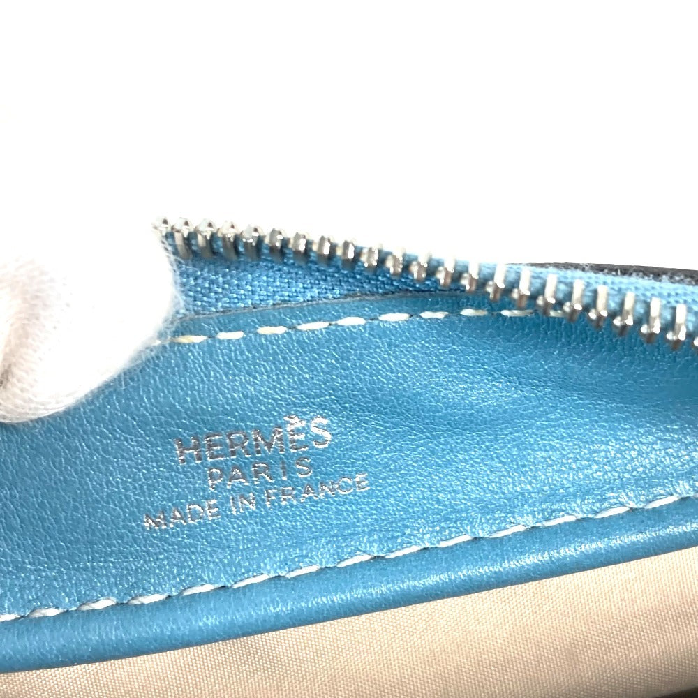 HERMES Pencil Case Stationery Pouch Pen Case Leather Women's Blue