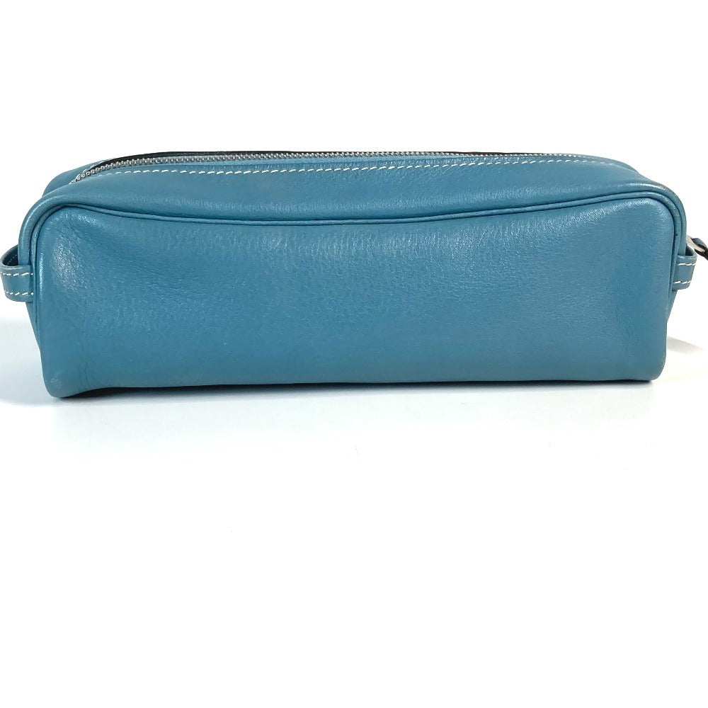 HERMES Pencil Case Stationery Pouch Pen Case Leather Women's Blue