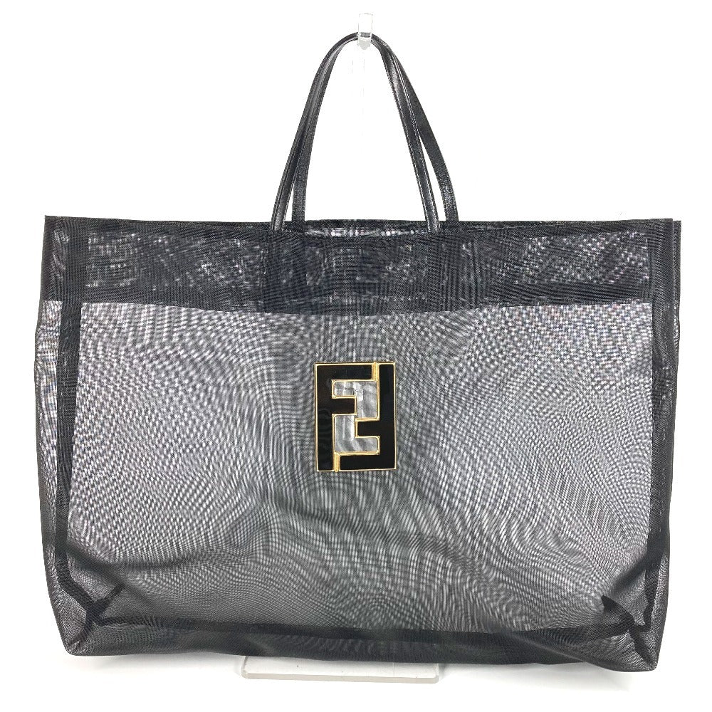FENDI Mesh FF Logo Bag Tote Bag Handbag Leather/Nylon Unisex Black