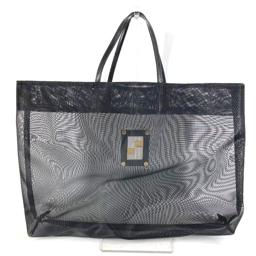 FENDI Mesh FF Logo Bag Tote Bag Handbag Leather/Nylon Unisex Black