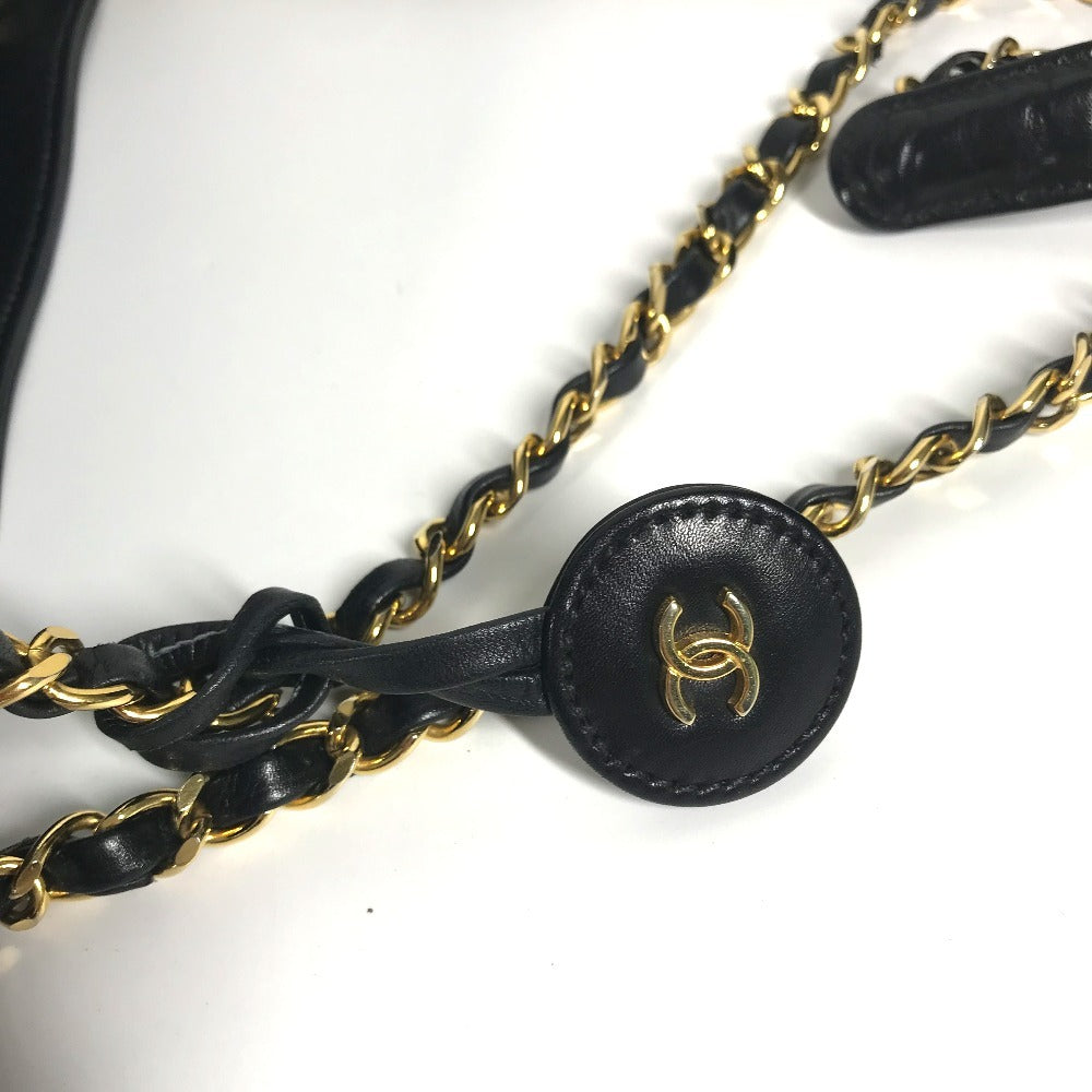 CHANEL 빈티지 마테라세 W 체인 토트 백 퀼팅 CC 코코 마크 로고 숄더백 숄더백 가죽 여성용 블랙