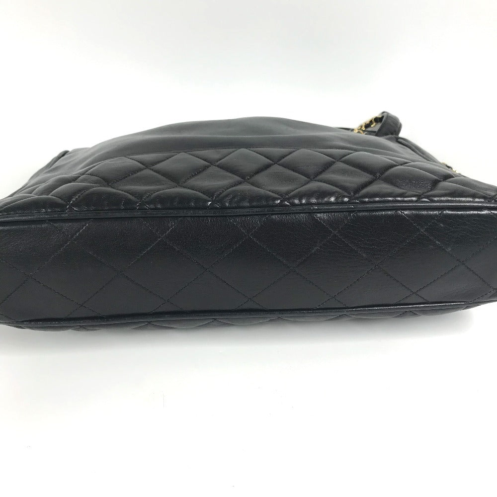 CHANEL 빈티지 마테라세 W 체인 토트 백 퀼팅 CC 코코 마크 로고 숄더백 숄더백 가죽 여성용 블랙
