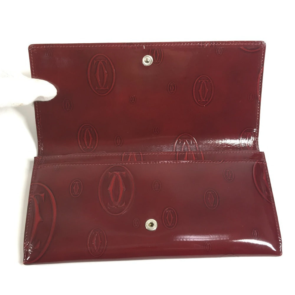 CARTIER Happy Birthday Logo Long Wallet Patent Leather Unisex Red
