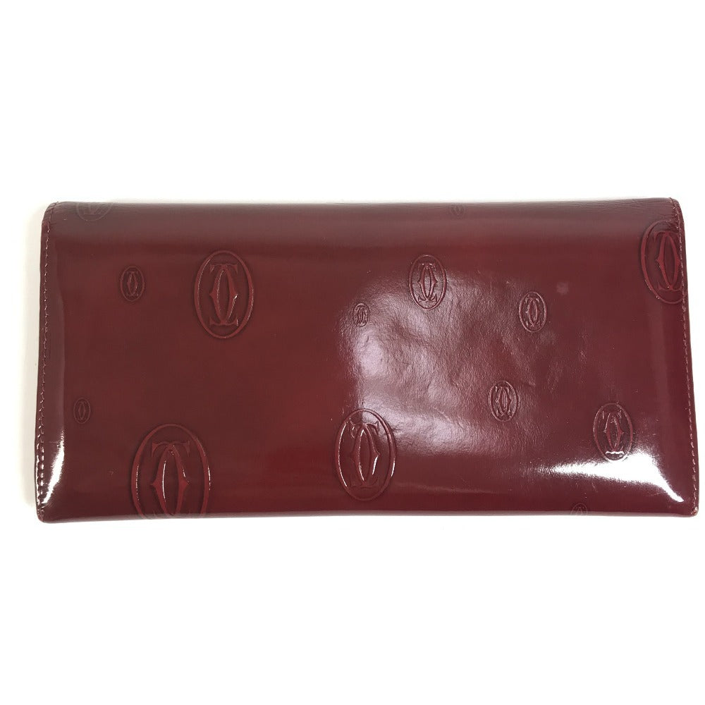 CARTIER Happy Birthday Logo Long Wallet Patent Leather Unisex Red