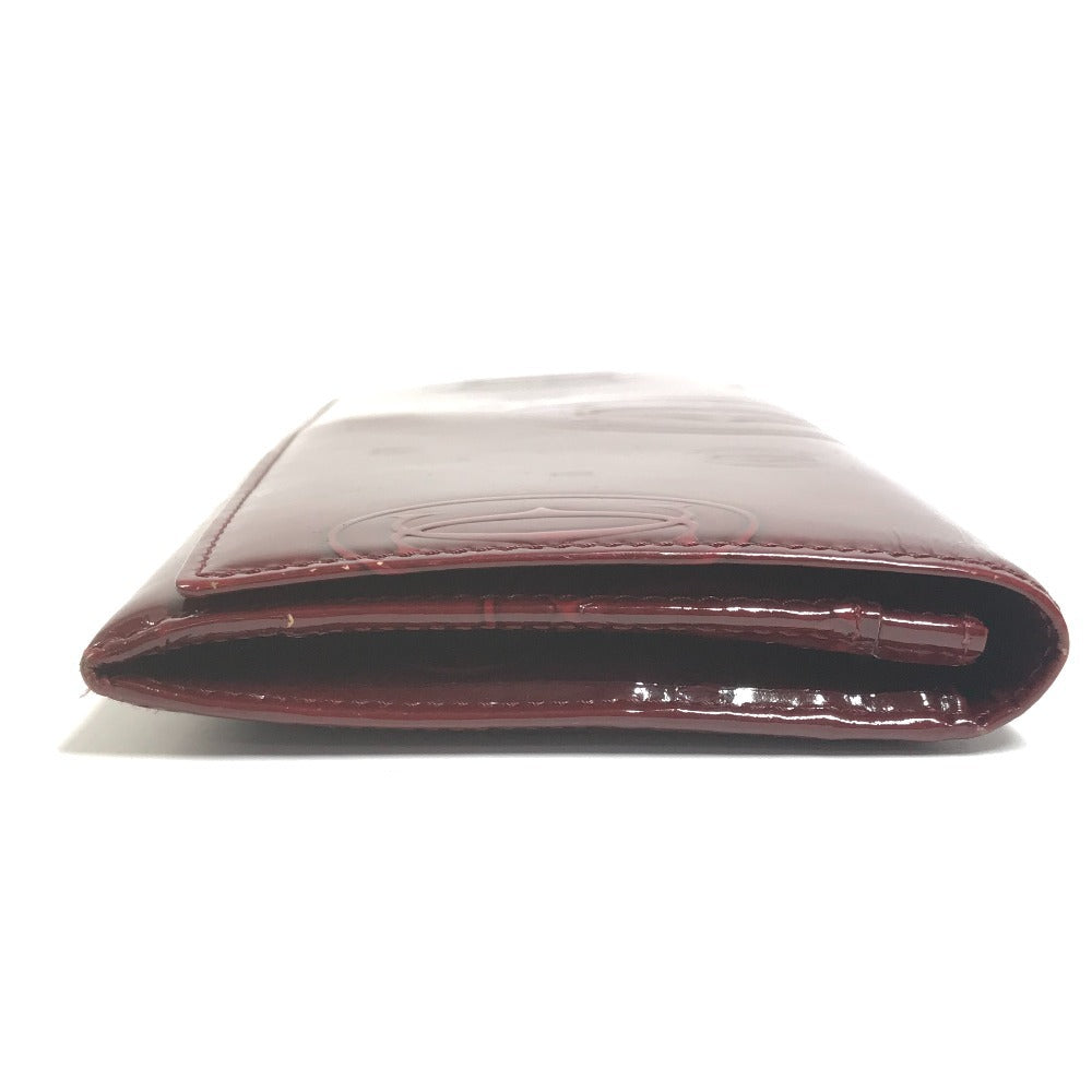 CARTIER Happy Birthday Logo Long Wallet Patent Leather Unisex Red