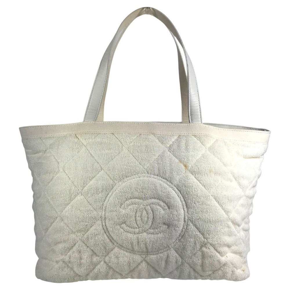 CHANEL CC ココマーク ロゴ カバン 肩掛け トートバッグ ビーチバッグ ショルダーバッグ コットン ユニセックス ホワイト