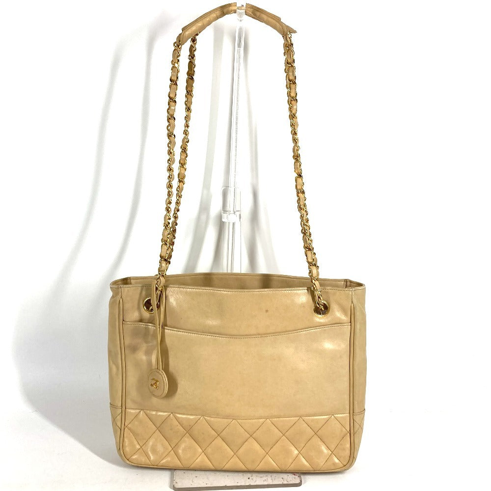 CHANEL ヴィンテージ マトラッセ キルティング　CC ココマーク ロゴ Wチェーンバッグ カバン トートバッグ ショルダーバッグ レザー ユニセックス ベージュ