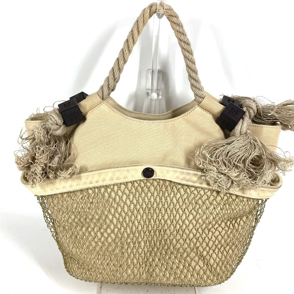 CHANEL フィッシュネット CC ココマーク ロゴ デカココ カバン ショルダーバッグ 肩掛け カバン ハンドバッグ キャンバス レディース ベージュ