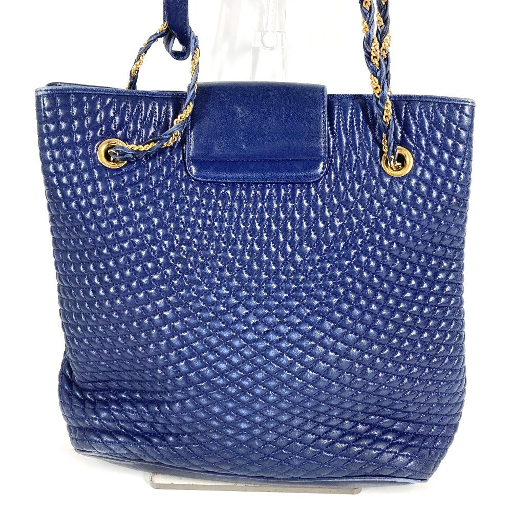 BALLY ヴィンテージ キルティング Bロゴ フリンジ タッセル Wチェーンバッグ カバン トートバッグ ショルダーバッグ レザー ユニセックス ブルー