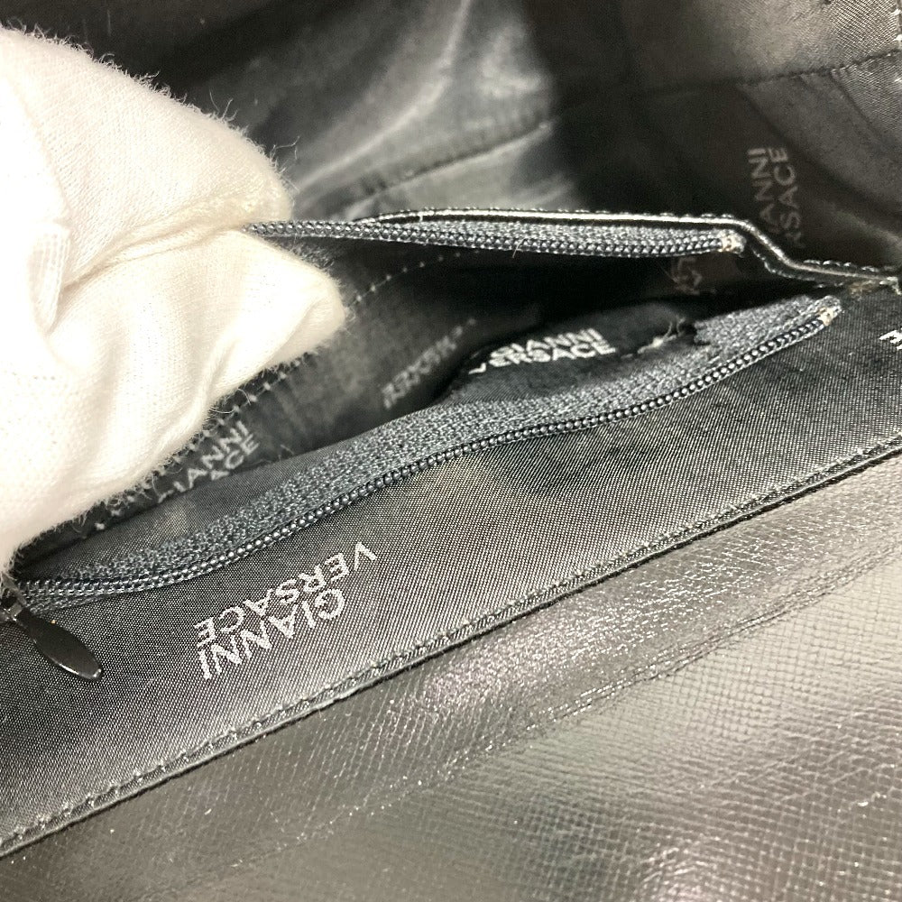 VERSACE ヴィンテージ サンバースト ロゴ バニティバッグ カバン フラップ チェーン ハンドバッグ レザー レディース ブラック
