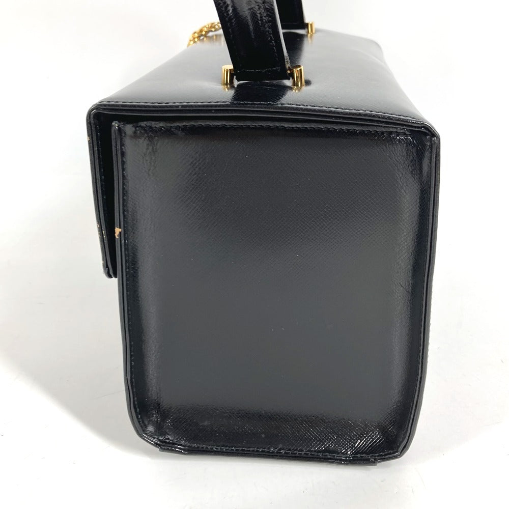 VERSACE ヴィンテージ サンバースト ロゴ バニティバッグ カバン フラップ チェーン ハンドバッグ レザー レディース ブラック