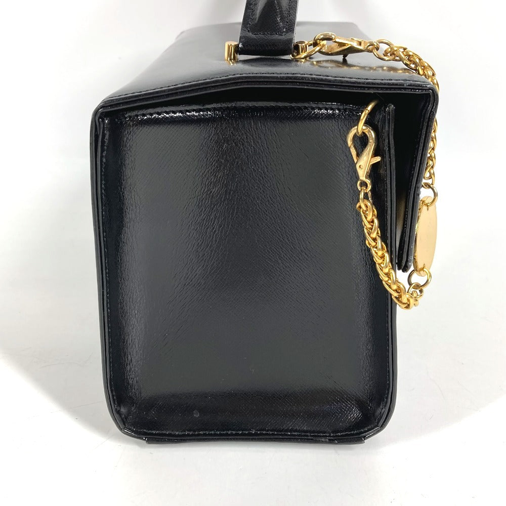 VERSACE ヴィンテージ サンバースト ロゴ バニティバッグ カバン フラップ チェーン ハンドバッグ レザー レディース ブラック