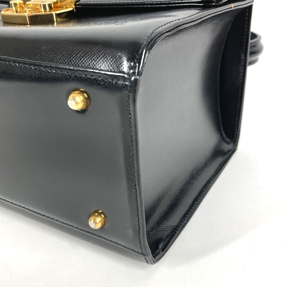 VERSACE ヴィンテージ サンバースト ロゴ バニティバッグ カバン フラップ チェーン ハンドバッグ レザー レディース ブラック