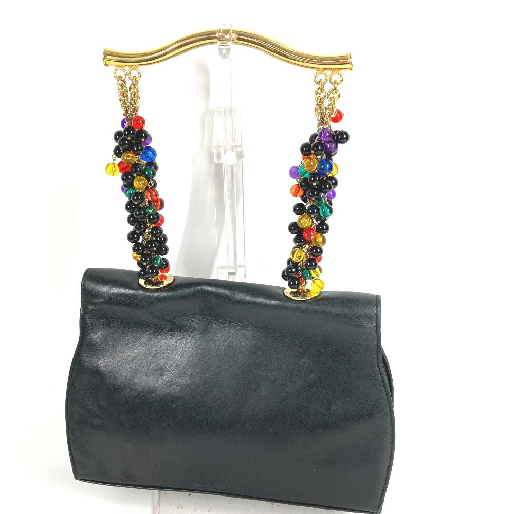 VERSACE ヴィンテージ ビジュー メタルハンドル カバン ハンドバッグ 肩掛け ショルダーバッグ レザー ユニセックス ブラック