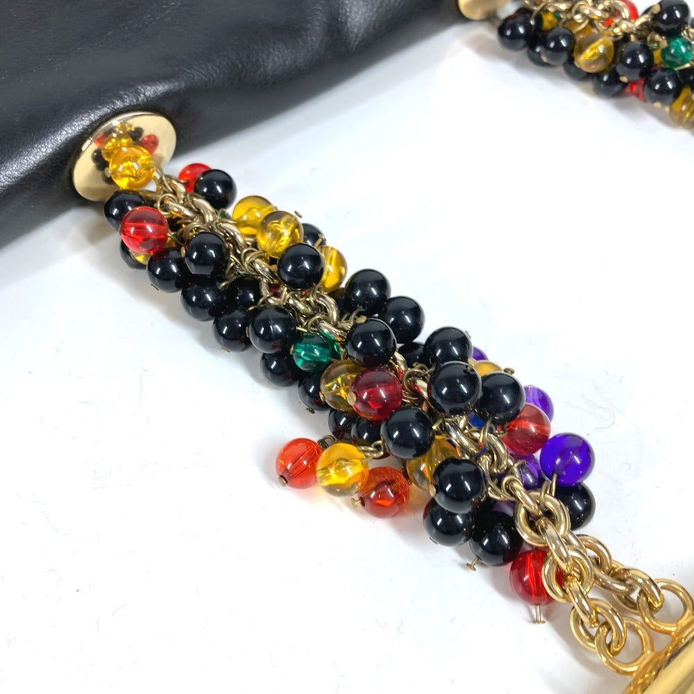 VERSACE ヴィンテージ ビジュー メタルハンドル カバン ハンドバッグ 肩掛け ショルダーバッグ レザー ユニセックス ブラック