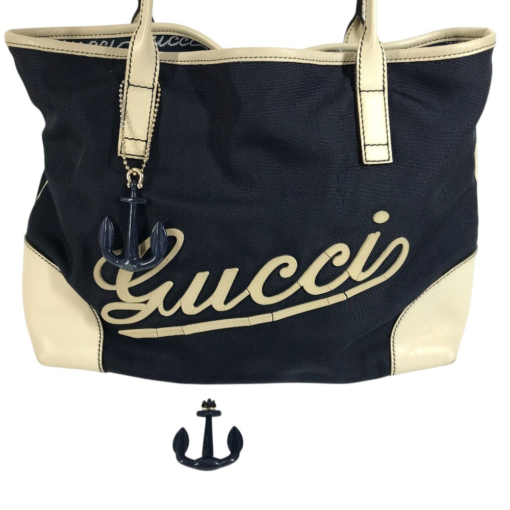 GUCCI 170007 ロゴ レザー ナイロン　チャーム付き ショルダーバッグ レザー/キャンバス ユニセックス ネイビー