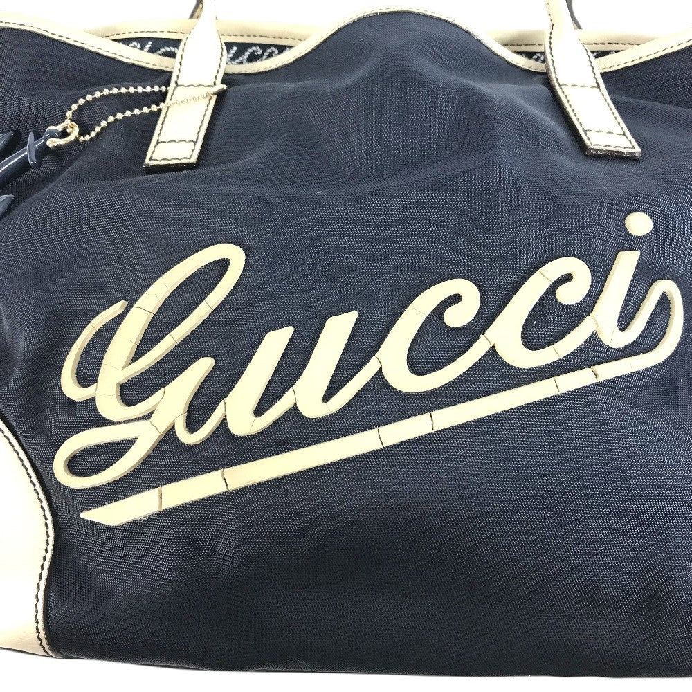 GUCCI 170007 ロゴ レザー ナイロン　チャーム付き ショルダーバッグ レザー/キャンバス ユニセックス ネイビー