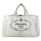 PRADA Canapa logo Bag Tote Bag Hand Bag cotton WhiteBased Used
