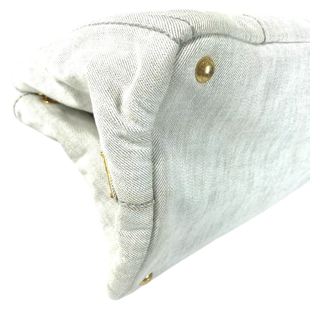 PRADA Canapa logo Bag Tote Bag Hand Bag cotton WhiteBased Used