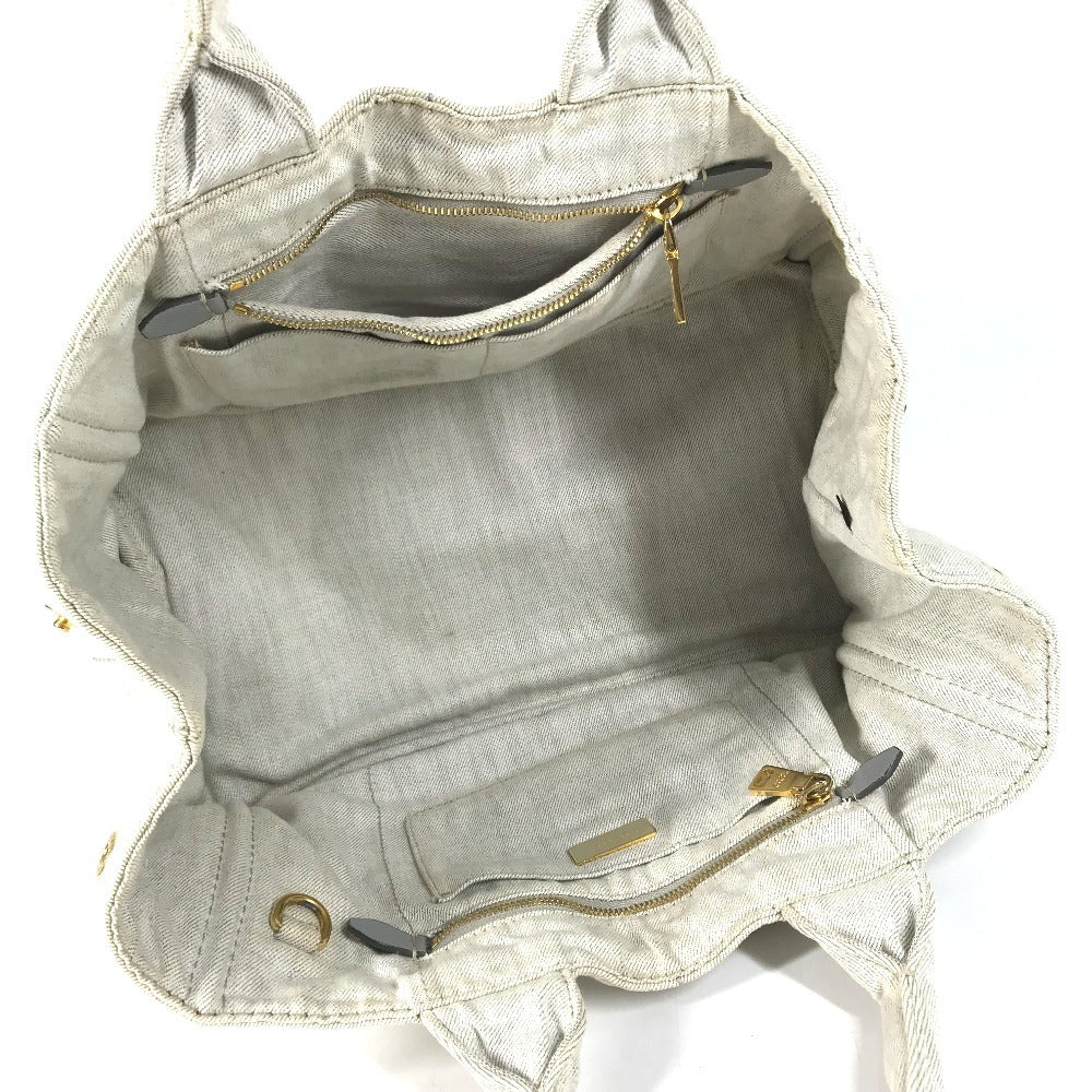 PRADA Canapa logo Bag Tote Bag Hand Bag cotton WhiteBased Used