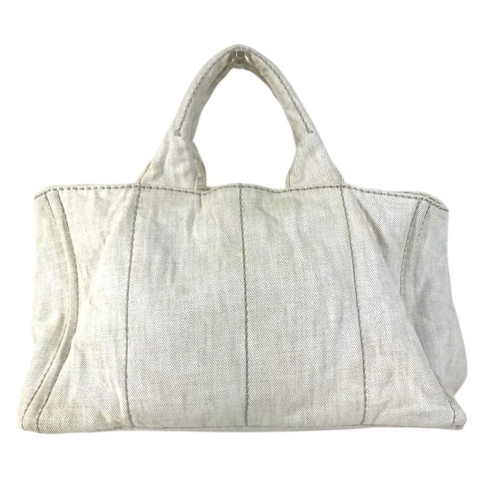 PRADA Canapa logo Bag Tote Bag Hand Bag cotton WhiteBased Used