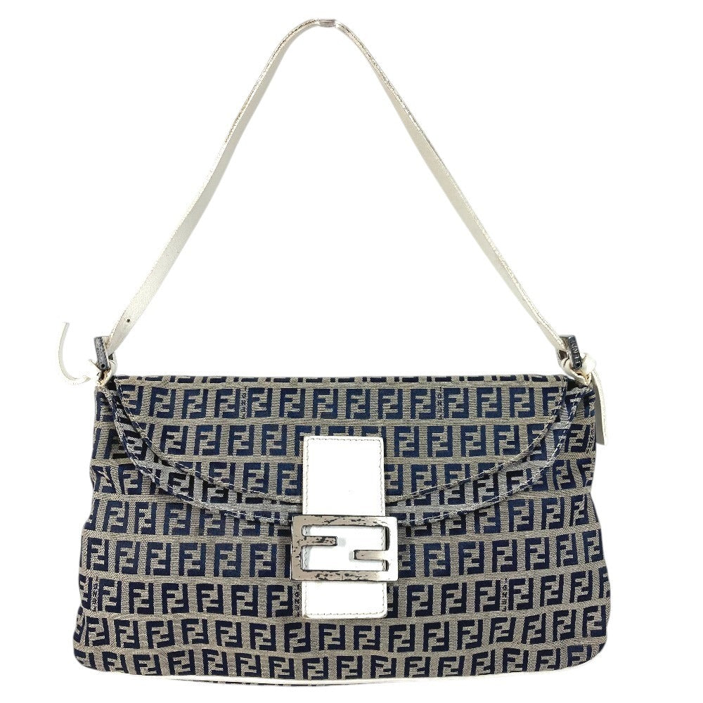 FENDI Zucchino logo flap Bag, shoulder bag, flap bag Shoulder Bag Leather/Canvas Navy/White Used