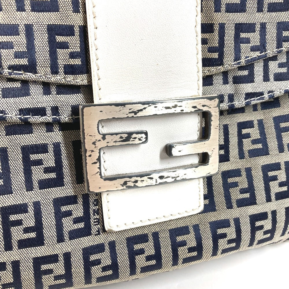 FENDI Zucchino logo flap Bag, shoulder bag, flap bag Shoulder Bag Leather/Canvas Navy/White Used