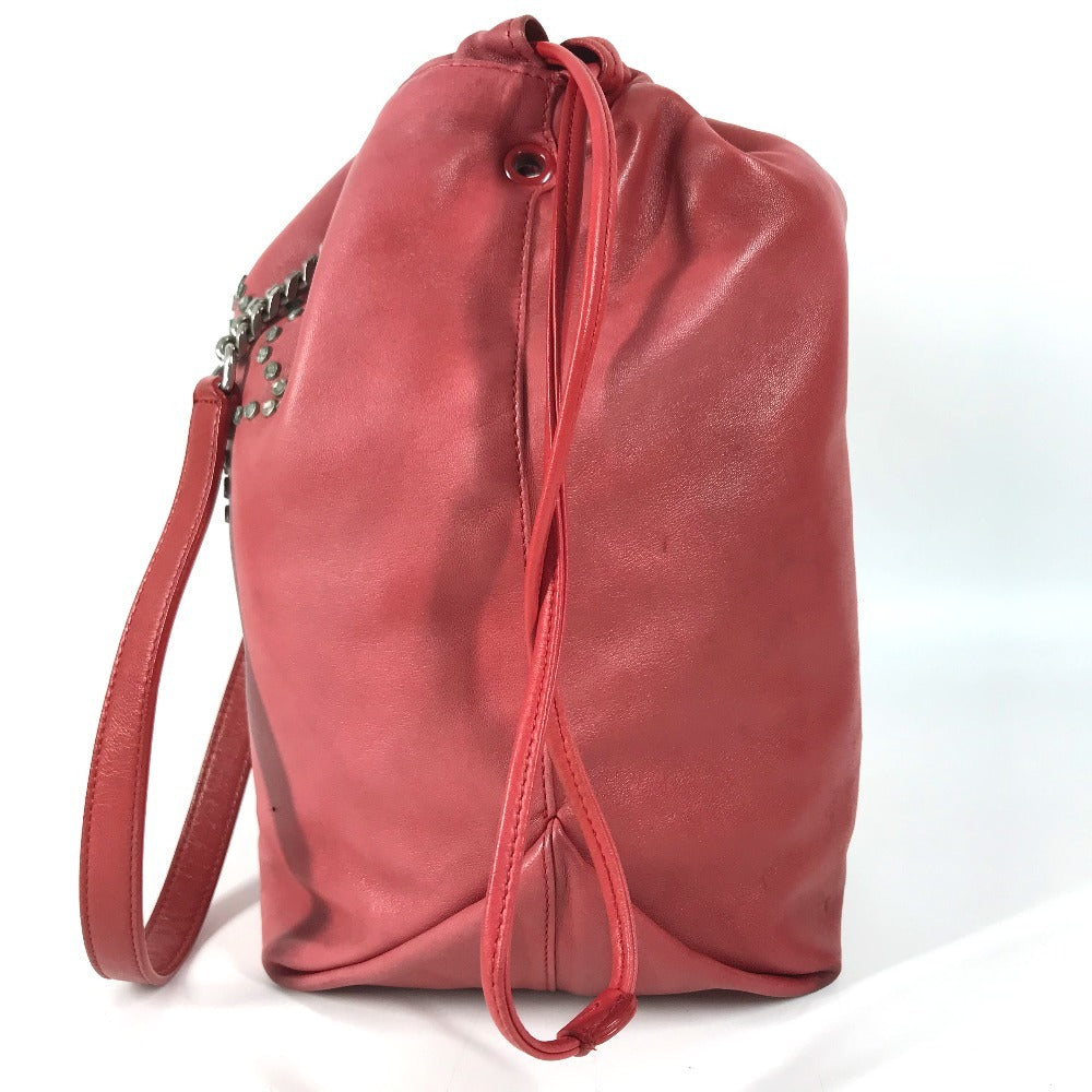 SAINT LAURENT PARIS 538448 Teddy Stud Logo Heart Star Bag, Crossbody Chain Bag, Drawstring Bag Shoulder Bag Leather Red Used